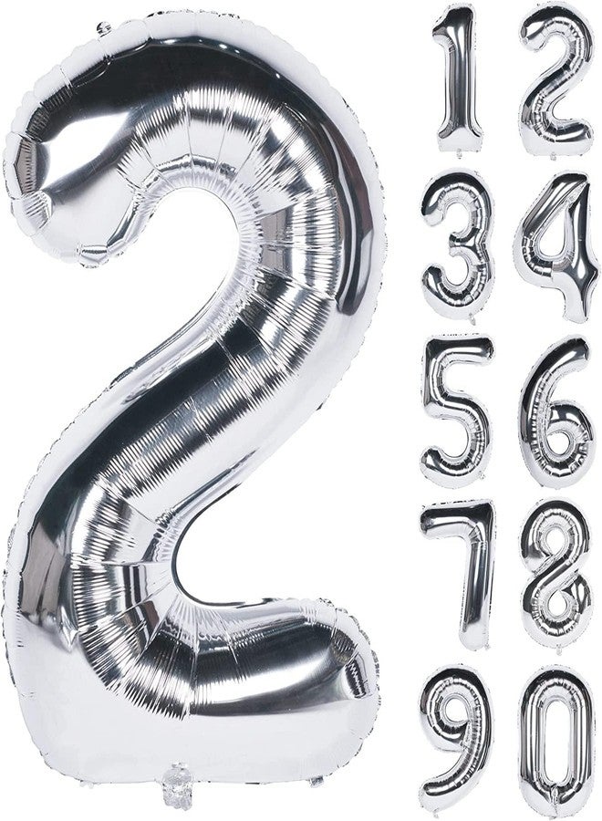 FI - FLICK IN 1 Pc Big Size Number 2 Foil Balloon 32 Inch Large Silver Number Foil Balloon 0 to 9 Number Balloons for Decoration 2nd Birthday Anniversary Decoration Items (Pack of 1, Silver) - Image 1